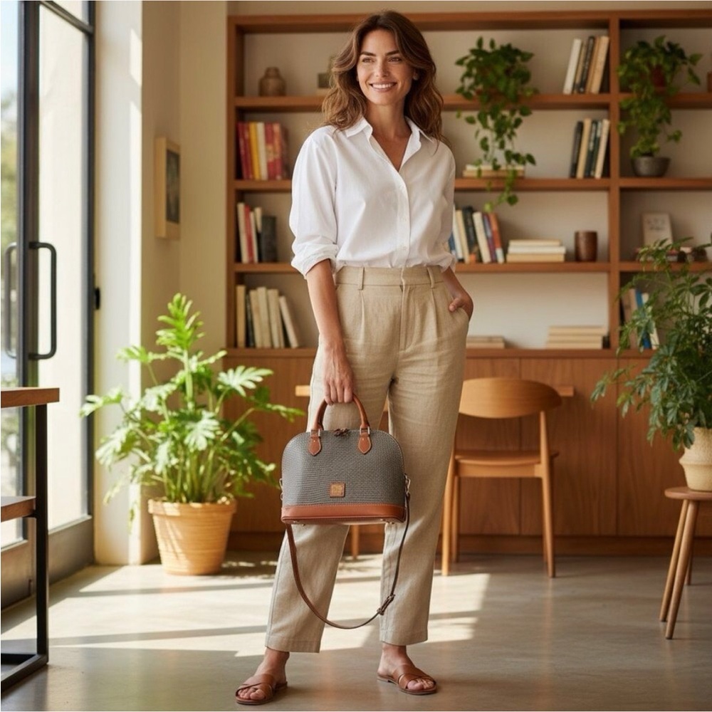 Dooney & Bourke Gray Pebbled Leather Zip Zip Satchel Bag